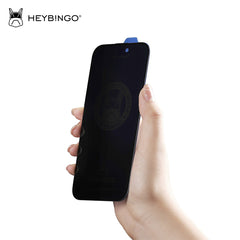 Privacy protection film for iPhone 14 PRO, HEYBINGO, 9H transparent antistatic tempered glass, with application kit, scratch resistant, does not leave fingerprints