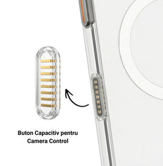 Husa iPhone 16 PRO Clear, HEYBINGO® X-MAN, transparenta slim, anti-soc, MagSafe, Buton Capacitiv pentru Camera Control