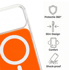 Husa iPhone 17 PRO Portocalie, HEYBINGO®, design slim, MagSafe, Anti-Soc, Anti Zgarieturi, Clear Fusion Mag Cover
