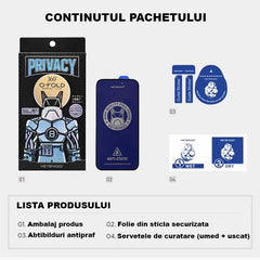 Folie sticla securizata Privacy pentru iPhone 16 Pro, HEYBINGO, O-FOLD, 9H, anti-spionaj, 9D Full Cover, rezistenta la zgarieturi, protectie ecran