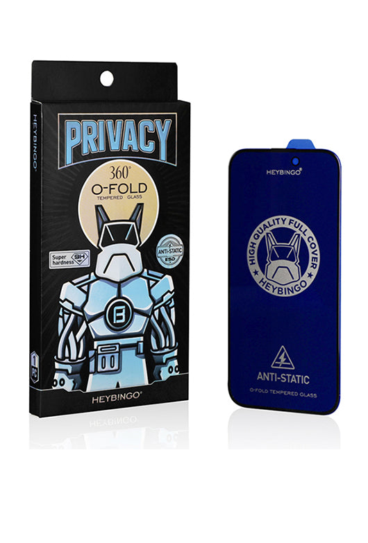 Folie sticla securizata Privacy pentru iPhone 16 Pro, HEYBINGO, O-FOLD, 9H, anti-spionaj, 9D Full Cover, rezistenta la zgarieturi, protectie ecran