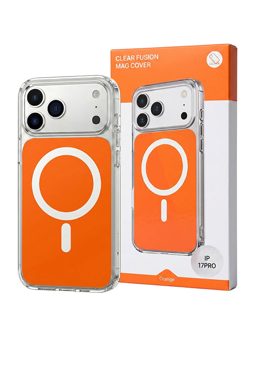 Husa iPhone 17 PRO Portocalie, HEYBINGO®, design slim, MagSafe, Anti-Soc, Anti Zgarieturi, Clear Fusion Mag Cover