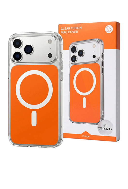 Husa iPhone 17 PRO MAX Portocalie, HEYBINGO®, design slim, MagSafe, Anti-Soc, Anti Zgarieturi, Clear Fusion Mag Cover