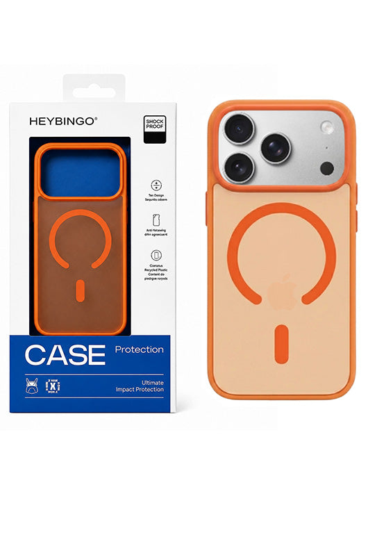 Husa iPhone 17 PRO Portocaliu, HEYBINGO® X-Man, design slim, MagSafe, Anti-Soc, Anti Zgarieturi